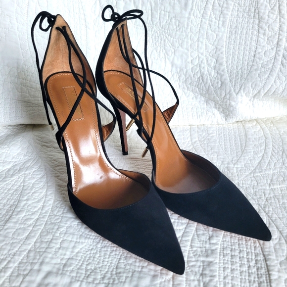 SOLD❗Aquazzura Matilde Pump Black Suede Crisscross Strap Size 40.5 - Picture 5 of 10